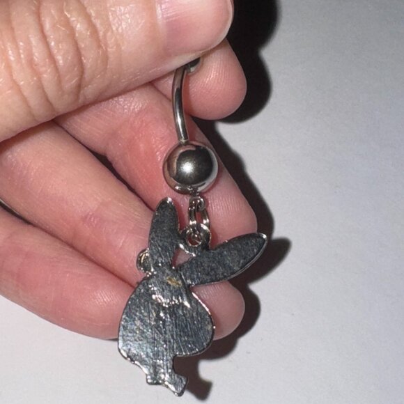 Pink and Blue Play boy-looking Bunny Dangle Belly Ring - Picture 14 of 16